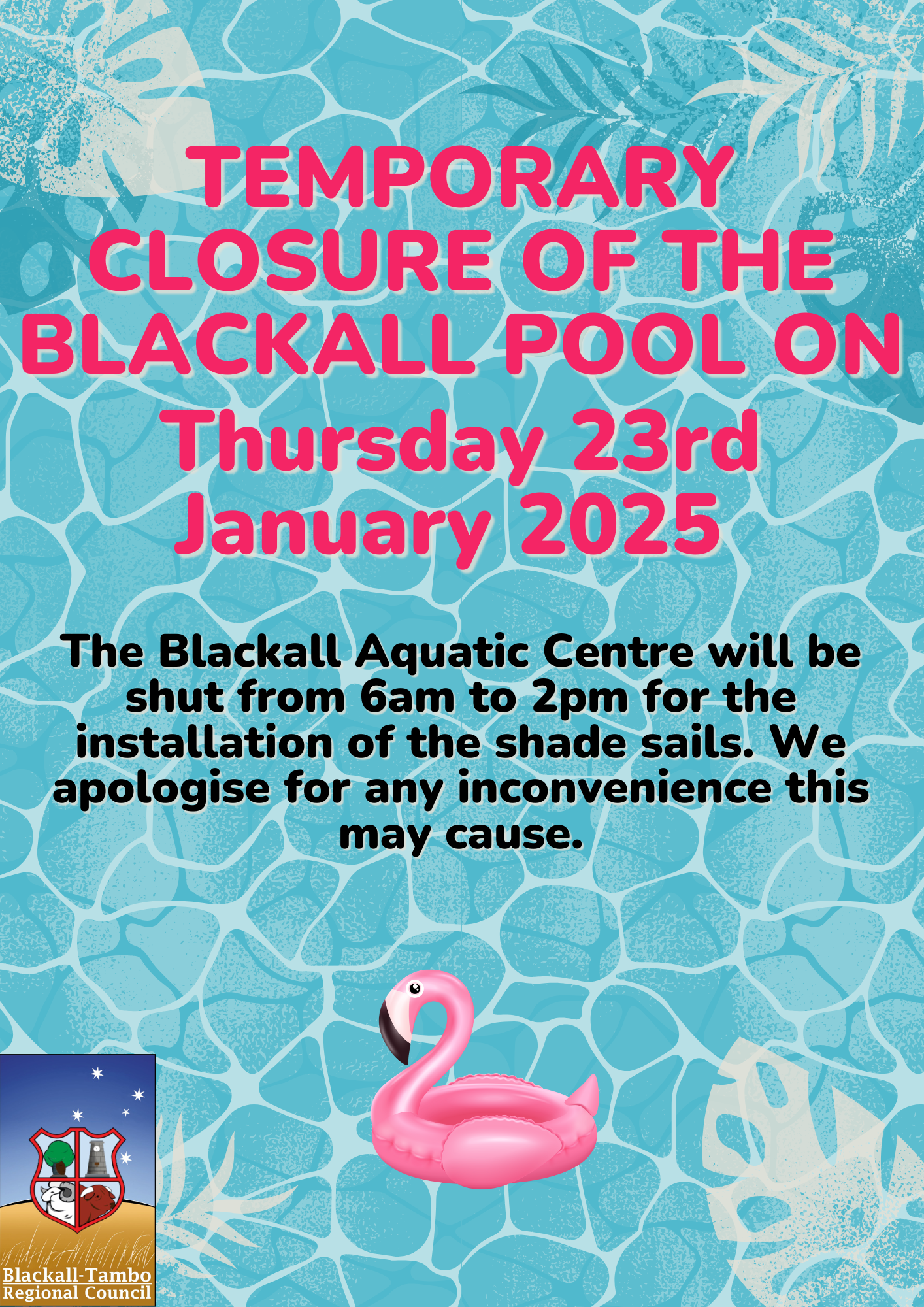 Temporary pool closure for shade sails